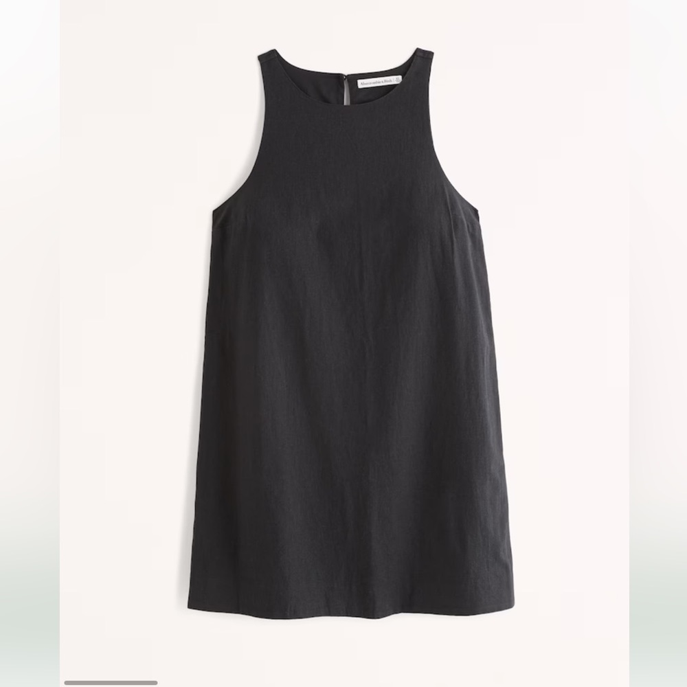 High- Neck Linen Blend Mini Dress